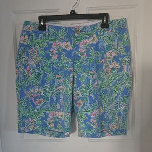 Lilly Pulitzer Blue Tropical Floral Bermuda Shorts